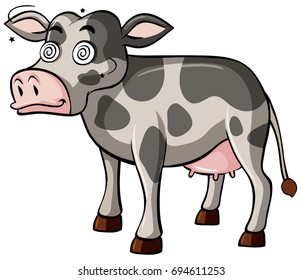 Dizzy cow on white background illustration