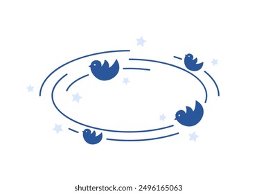 Dizzy and distracted icon, blue silhouettes of birds flying in round orbit vector illustration