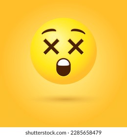 dizzy emoji face with crossed eyes . emoticon face with X eyes and open mouth. vector illustration