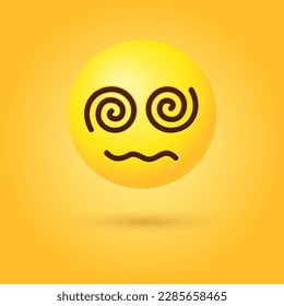 cara de emoji mareada con ojos espirales y boca ondulada. la cara emoticono se siente mal. ilustración vectorial