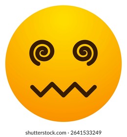 Dizzy emoji face with spiral eyes and zigzag mouth, expressing confusion, disorientation, or overwhelmed feeling, Vector illustration.