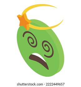 Schwindel erregende Emoji Icon isometrische Vektorgrafik. Kater. Geistesgefühl