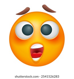 Emoji tonto em fundo branco. Emoticon bonito, surpreendente e chocado.