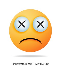 Dizzy emoji - a yellow face with a confused and dizzy expression. the concept of emoticons. vector illustration