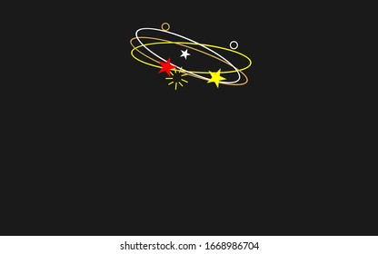 Dizzy expression.Flying stars with orbit traces white,red,yellow color on black background.