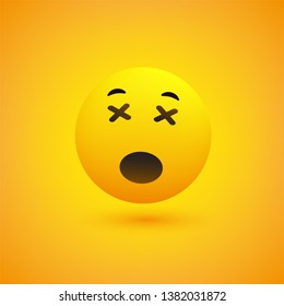 Dizzy Face - Emoticon in Front of a Yellow Background, Vector Design, Concept Illustration