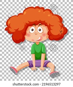 Dizzy Girl Cartoon Character On Grid Background Illustration