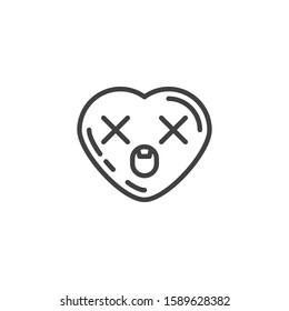 Dizzy heart face emoji line icon. linear style sign for mobile concept and web design. Dead heart shape emoticon outline vector icon. Love symbol, logo illustration. Vector graphics