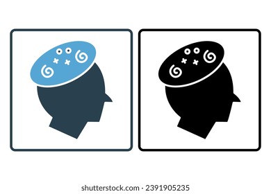 dizzy icon. head with chaos. icon related to confusion. solid icon style. simple vector design editable