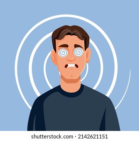 
Dizzy Man Feeling Nauseated Vector Cartoon Illustration. Anxious Guy Spiraling Into Conspiracy Theory Feeling Paranoid 
