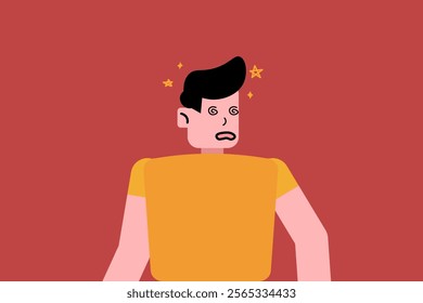 Dizzy Man with Flying Stars Flat Cartoon Illustration