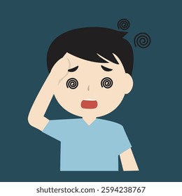Dizzy Man, Vertigo Symptoms, Nausea ,Health Problem Cartoon Illustration