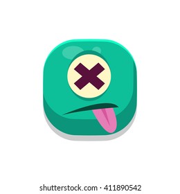 Dizzy Monster Square Icon Isolated On White Background In Fun Childish Emoji Style Vector Design