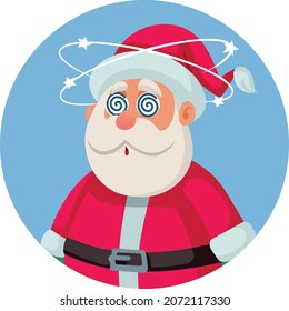 Dizzy Nauseated Santa Claus Vector Cartoon Illustration. Sick Santa feeling tired and overworked during stressful holidays season
