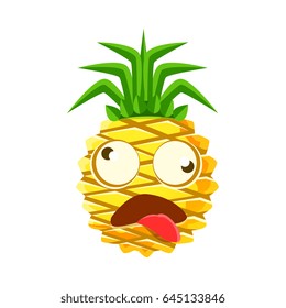 Dizzy pineapple emoticon. Cute cartoon emoji character vector Illustration