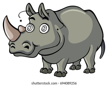 Dizzy rhino on white background illustration