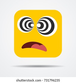 Dizzy square emoticon in a flat design