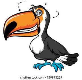 Dizzy toucan bird on white background illustration