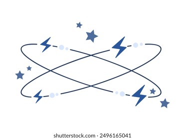 Dizzy and vertigo icon with spinning lightning and blue stars vector illustration