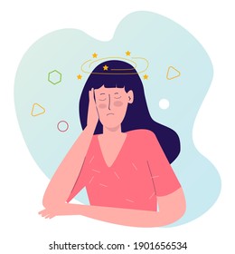 dizzy women star around head with cartoon flat style vector design illustration