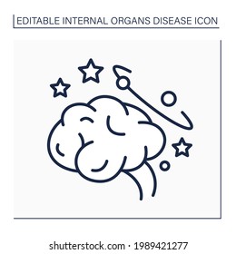 Dizzying line icon. Feeling confused. Troubles with concentration, speaking, thinking. Internal organs disease concept.Isolated vector illustration.Editable stroke