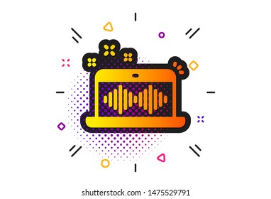 DJ app sign. Halftone circles pattern. Music making icon. Musical device symbol. Classic flat music making icon. Vector