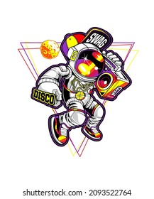  DJ astronaut spaceman.
Astronaut dances.
astronaut disc jockey music vector illustration