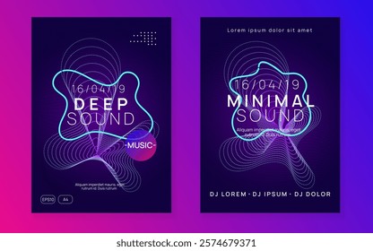 Dj Background. Electro Cover. Nightclub Disco Illustration. Pink Sound Set. Techno Trance Element. Music Poster. Blue Edm Design. Violet Dj Background