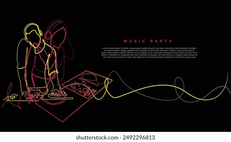 DJ background. Vector design template for music party background, nightlife. Neon DJ banner design