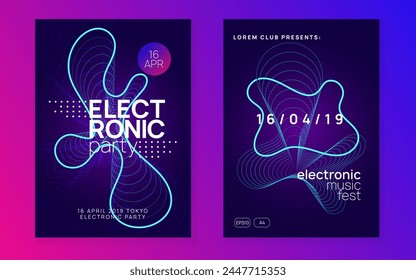 Dj Banner. Dance Electro Template. Violet Edm Flyer. Trance Cover. Soundwave Audio Illustration. Green Discotheque Set. Techno Design. Pink Dj Banner