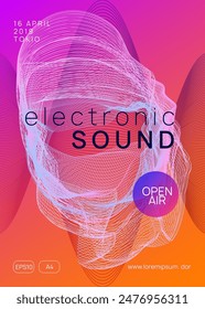 Dj Banner. Party Design. Electronic Beat Invitation. Trance Cover. Violet Music Background. Pink Night Club Set. Edm Festival Element. Green Dance Set