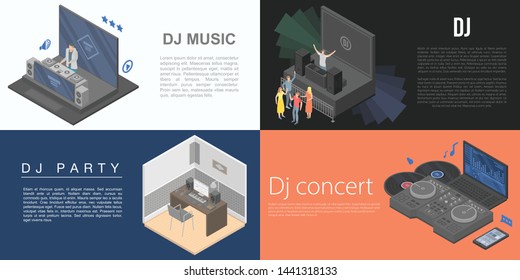 Dj banner set. Isometric set of dj vector banner for web design