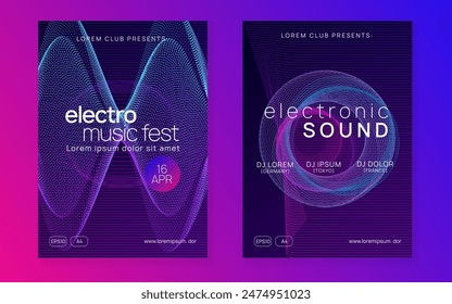 Dj Banner. Violet Techno Set. Festival Vector. Psychedelic Audio Invitation. Night Club Trance Graphic. Blue Edm Design. Fest Magazine. Pink Dj Banner