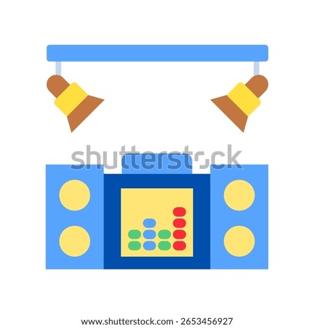 Dj Booth flat color icon, mini illustration for relaxation, party, pubs and bars UI, UX kit, app and web development, digital or print.