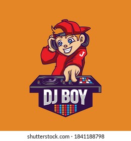 DJ boy Cartoon, disk-jockey, isolated on white background. Colorful book page design for kids and children.