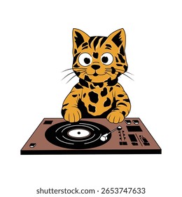 dj cat engraçado vetor cor ilustração