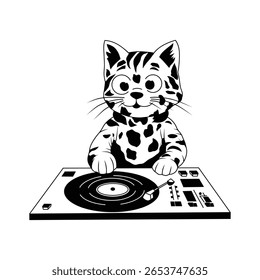 dj cat engraçado vetor lineart ilustração