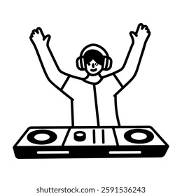 Dj character icon in hand drawn style  
