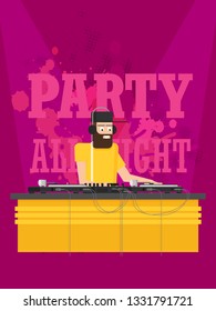 DJ character music. Musical entertainment. Flat vector illustration