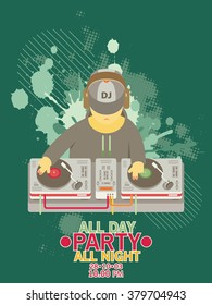 DJ character music. Musical entertainment. Flat vector illustration