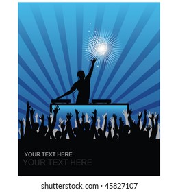 Dj cheering audience vector background