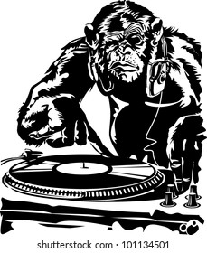 DJ chimpanzee grimaces. vector