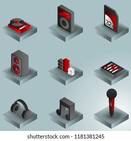 DJ color gradient isometric icons. Night club. Party, music composing, design elements