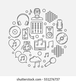 DJ Concept Linear Illustration. Vector Music Circular Symbol In Line Art Style