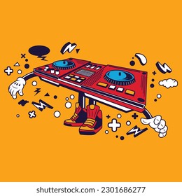 DJ Console Cartoon Character Sticker Vector Stock Illustration