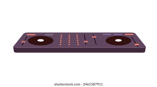 DJ console for electro, disco concert. Disc jockey equipment, deejay controller. Turntable, mixing panel. Mixer to play electronic, techno music. Flat isolated vector illustration on white background