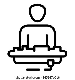 DJ at the console icon. Outline DJ at the console vector icon for web design isolated on white background