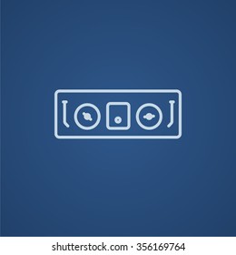 DJ console line icon for web, mobile and infographics. Vector light blue icon isolated on blue background.