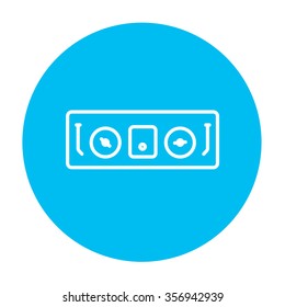 DJ console line icon for web, mobile and infographics. Vector white icon on the light blue circle isolated on white background.