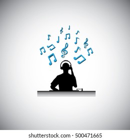 DJ with console : Silhouette vector illustration : Music